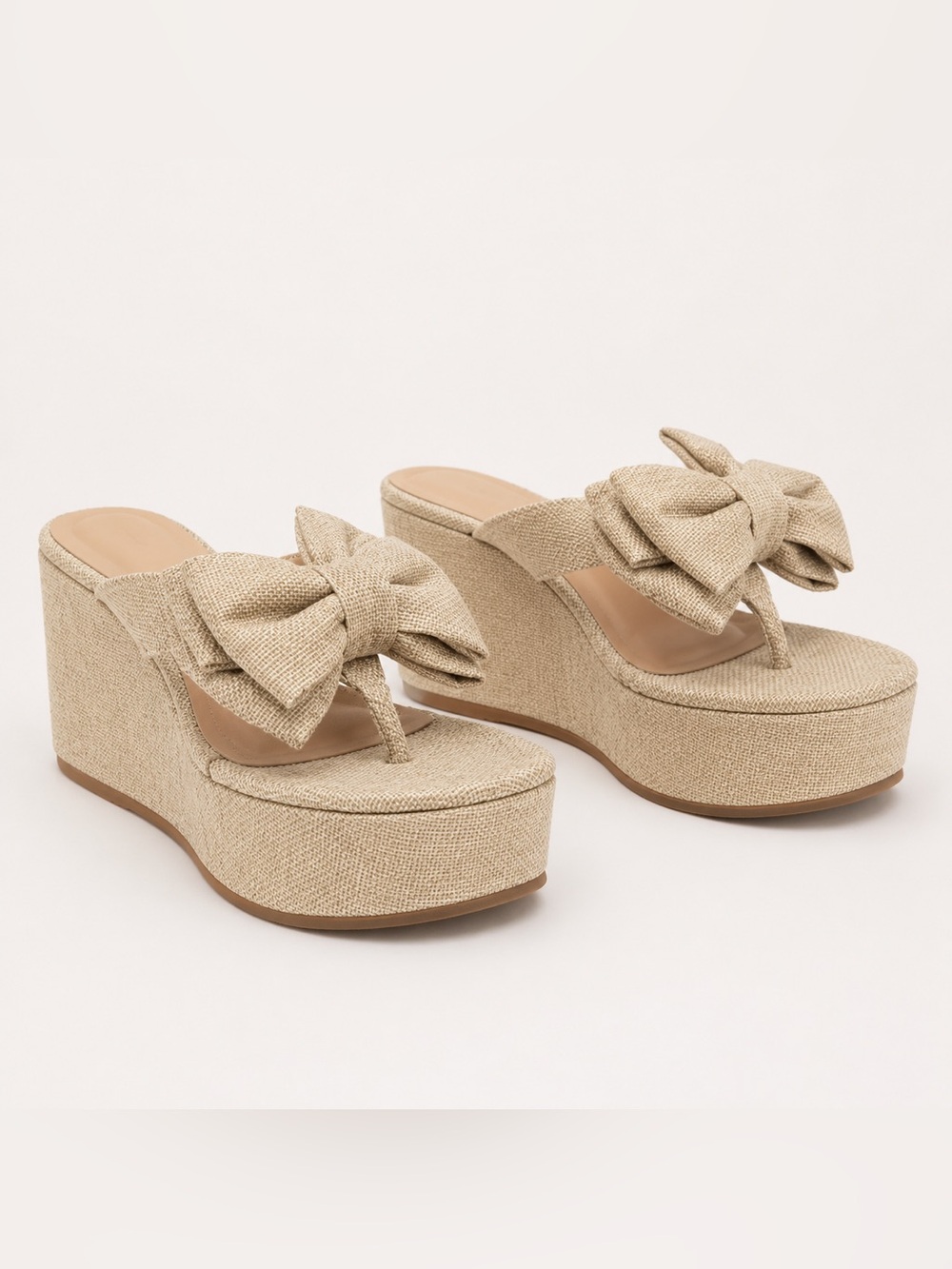 BRAND NEW WITH TAGS Natural Raffia Bow Platform Sandals